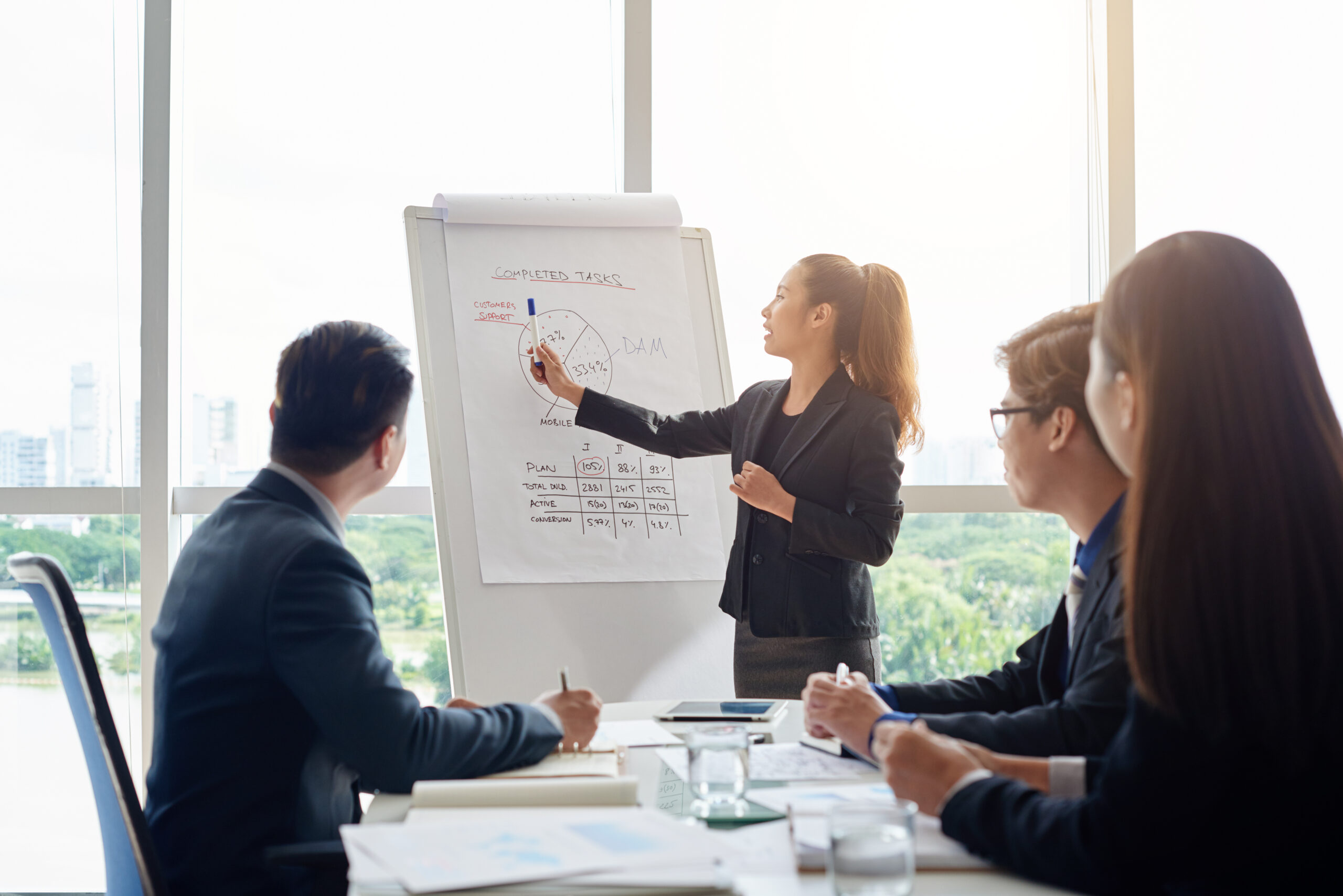 attractive businesswoman holding meeting